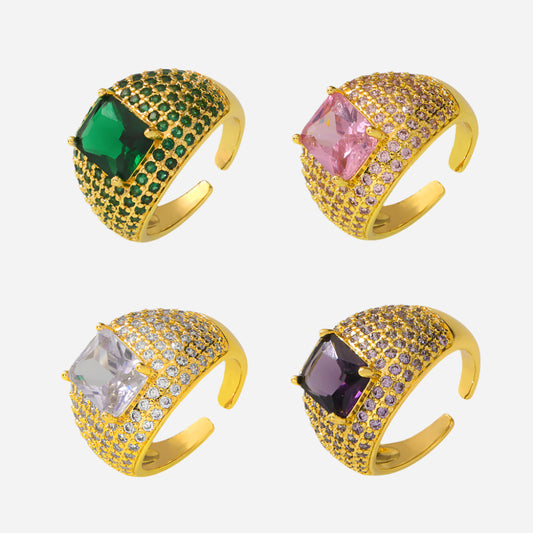 INS style Adjustable open ring Copper plated 18K gold colored zircon ring