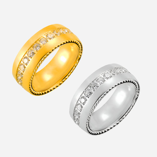 Elegant adjustable gold and silver rings with zirconia diamond accents – stainless steel waterproof jewelry