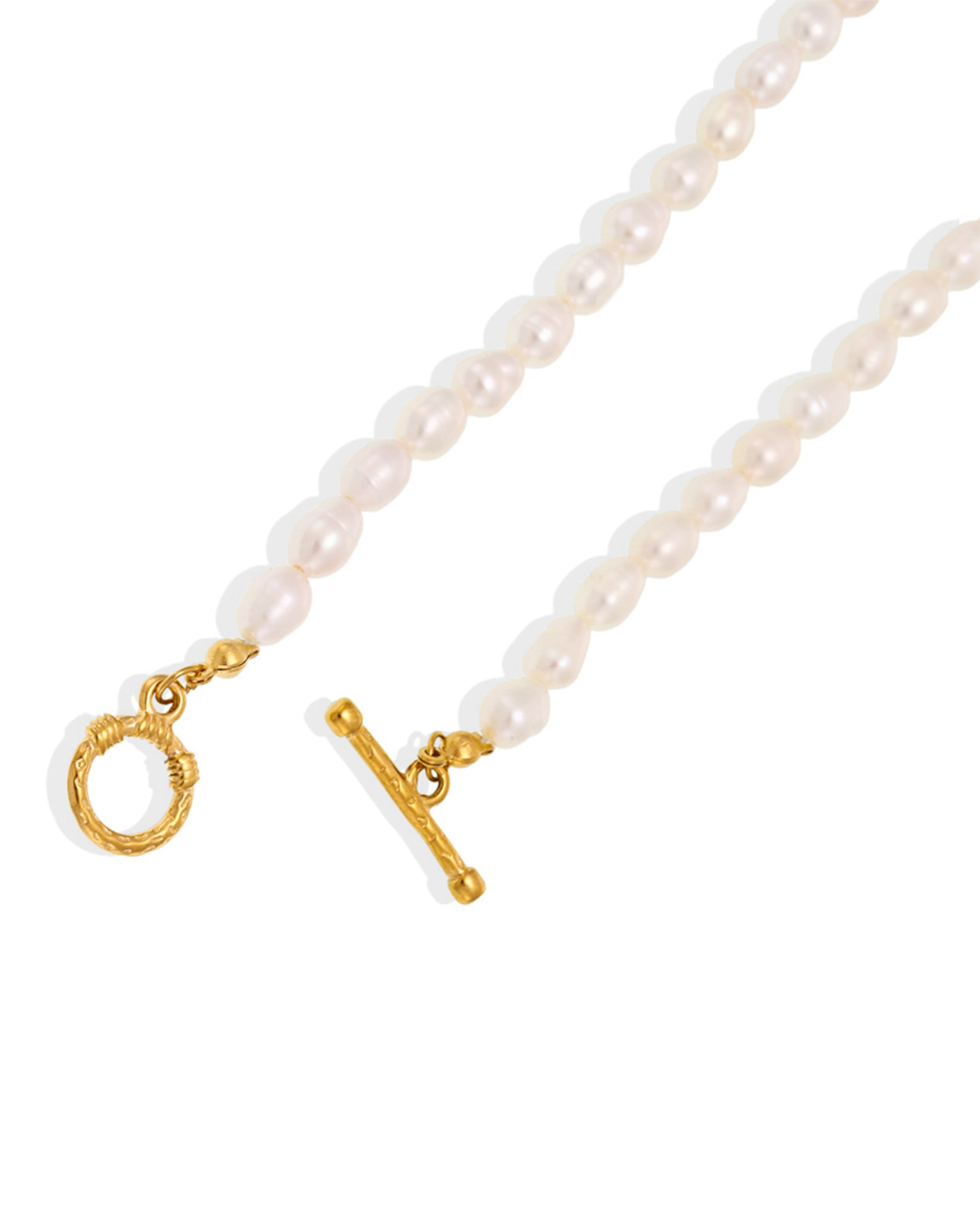Close-up of Stainless Steel Clasp and Extension Chain on Baroque Pearl Necklace