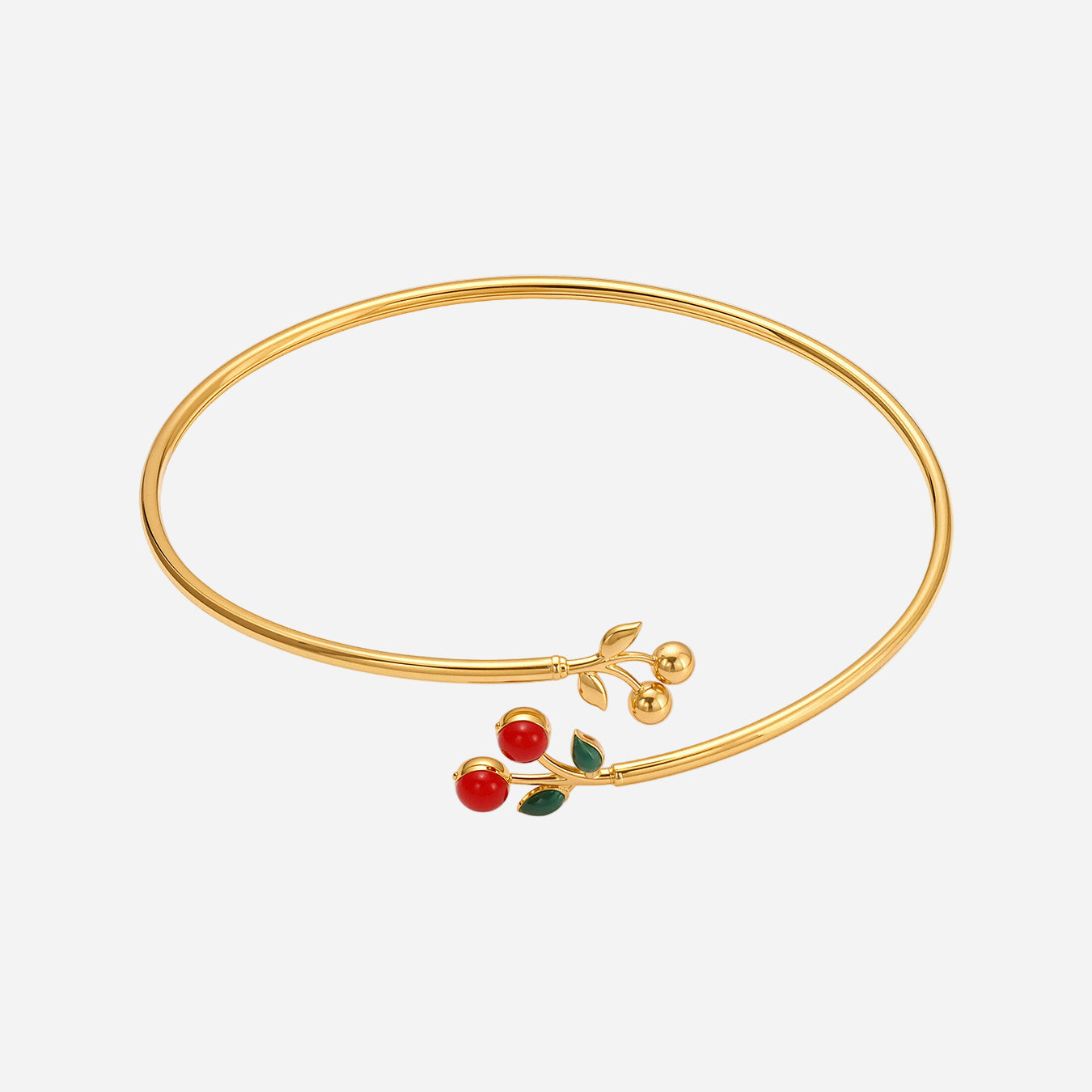 Stainless Steel Oil-dripped Red Cherry Bangle Inlaid With Zircon
