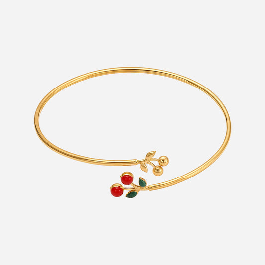 Stainless Steel Oil-dripped Red Cherry Bangle Inlaid With Zircon
