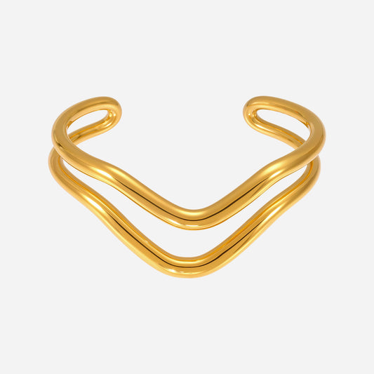 New Wave Line Plain Open Bangle Stainless Steel
