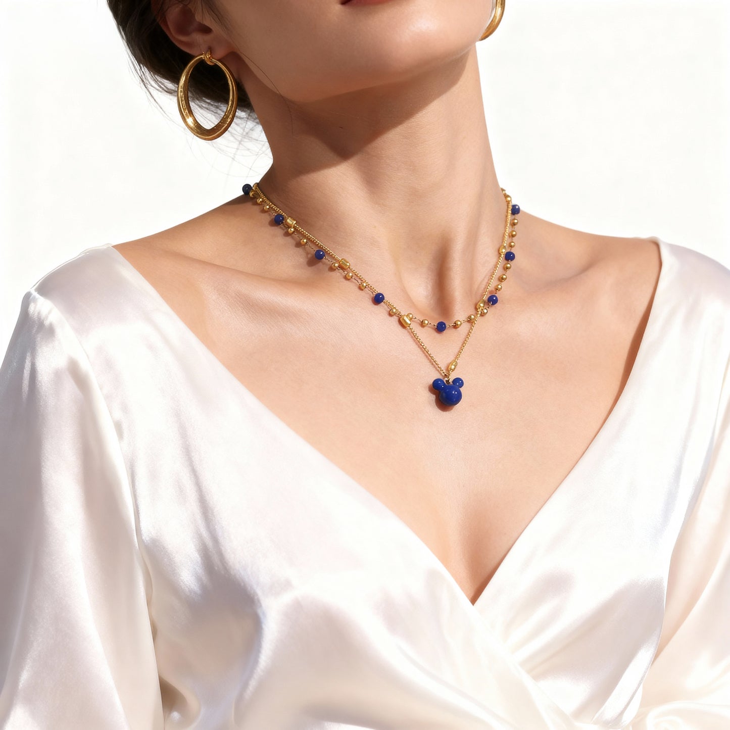 Collar de oso de doble capa | Preciosa joyería de acero inoxidable en capas