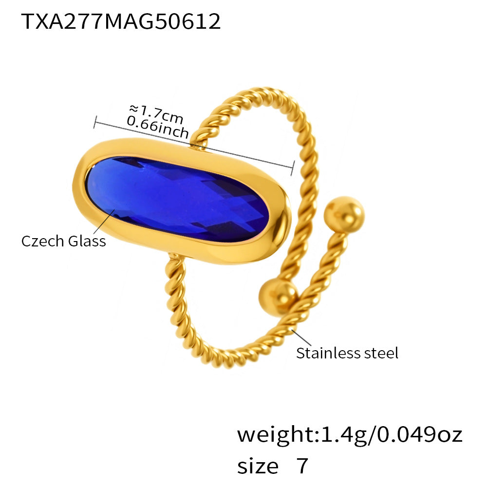 Gold sea glass bracelet featuring blue Czech glass bead with labeled measurements