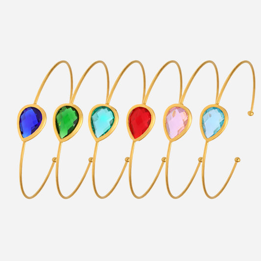 TXZ273 gold water droplet bracelet with imported blue Czech sea glass
