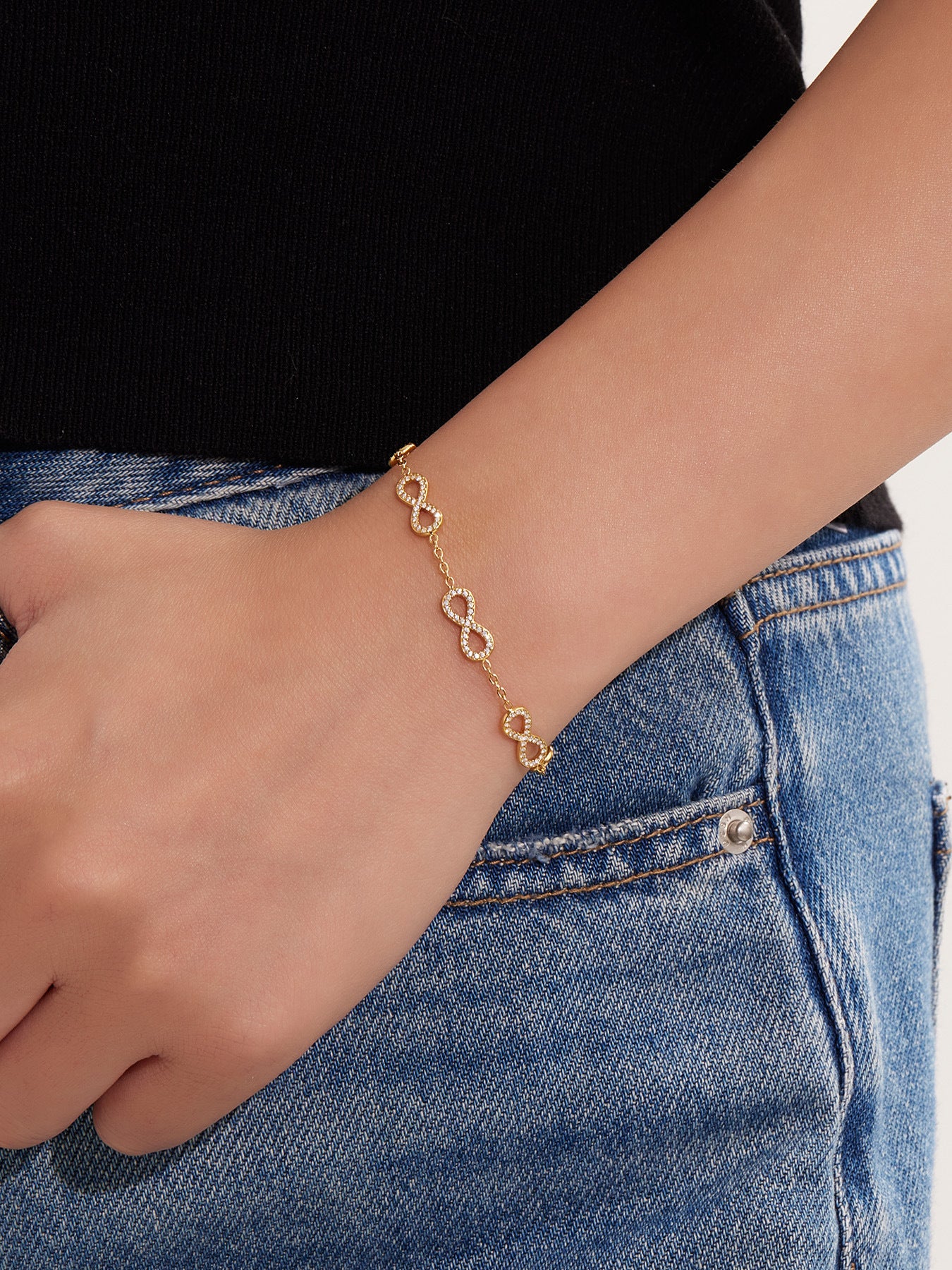 Number 8 Stainless Steel Bracelet With Zircon