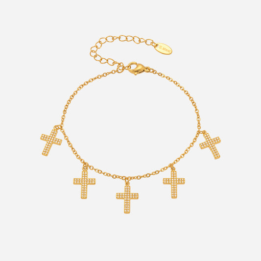 Stainless Steel And Gold Color Cross Bracelet