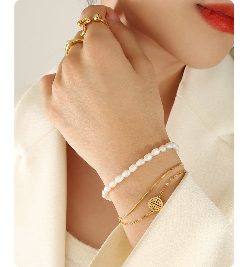 Natural Freshwater Pearl Bracelet Stainless Steel