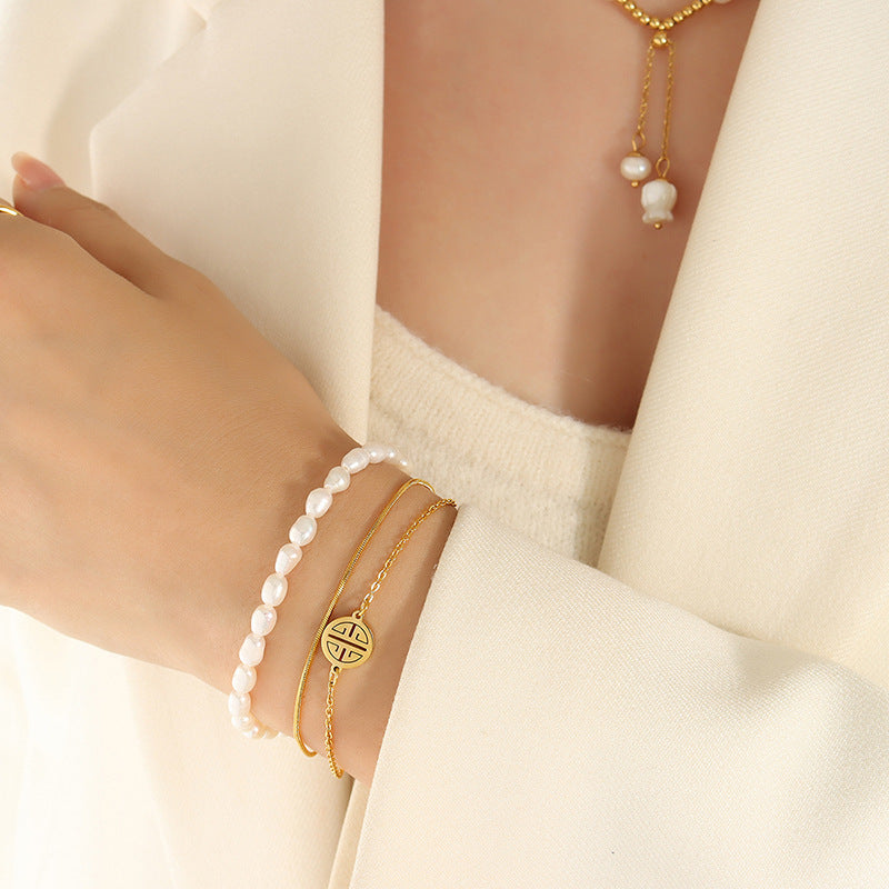 Natural Freshwater Pearl Bracelet Stainless Steel