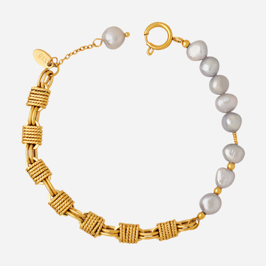 Grey Freshwater Pearl Link Chain Bracelet