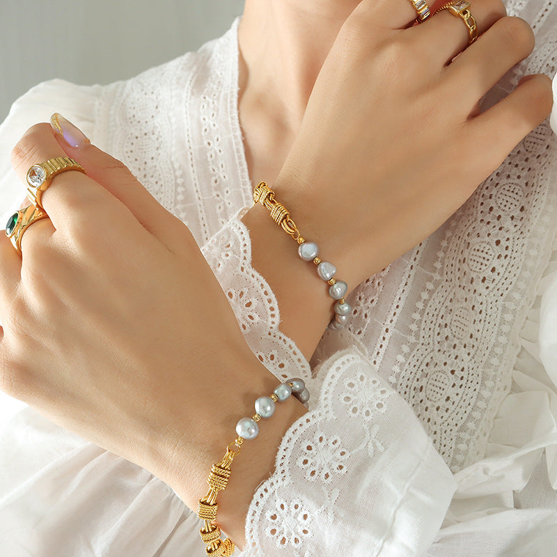 Grey Freshwater Pearl Link Chain Bracelet