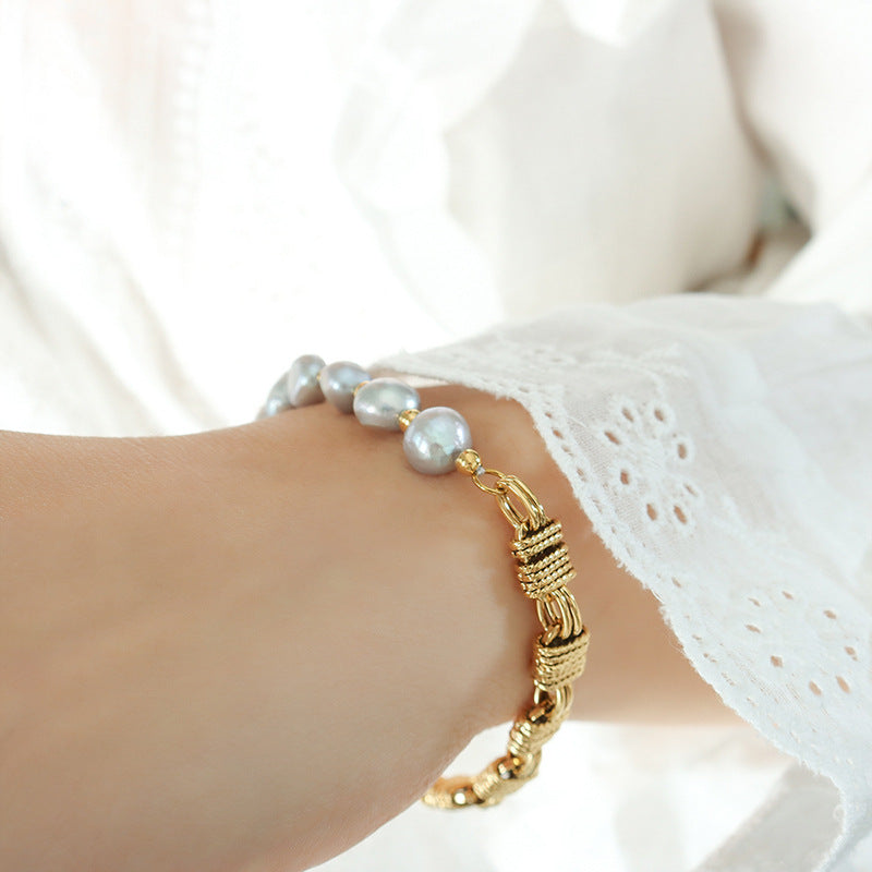 Grey Freshwater Pearl Link Chain Bracelet