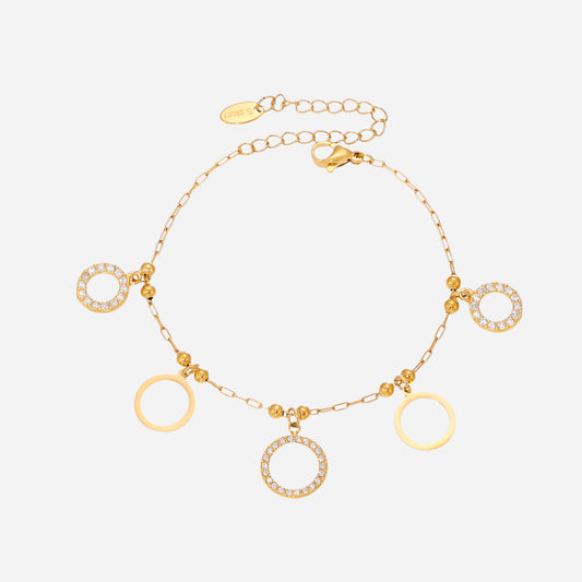 Round Zircon Bracelet Stainless Steel 18K Gold Plated