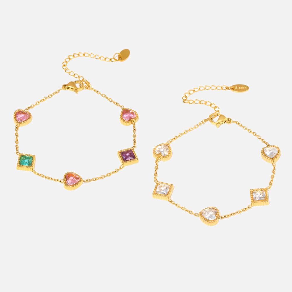 Heart Square Zirconia Bracelet Stainless Steel