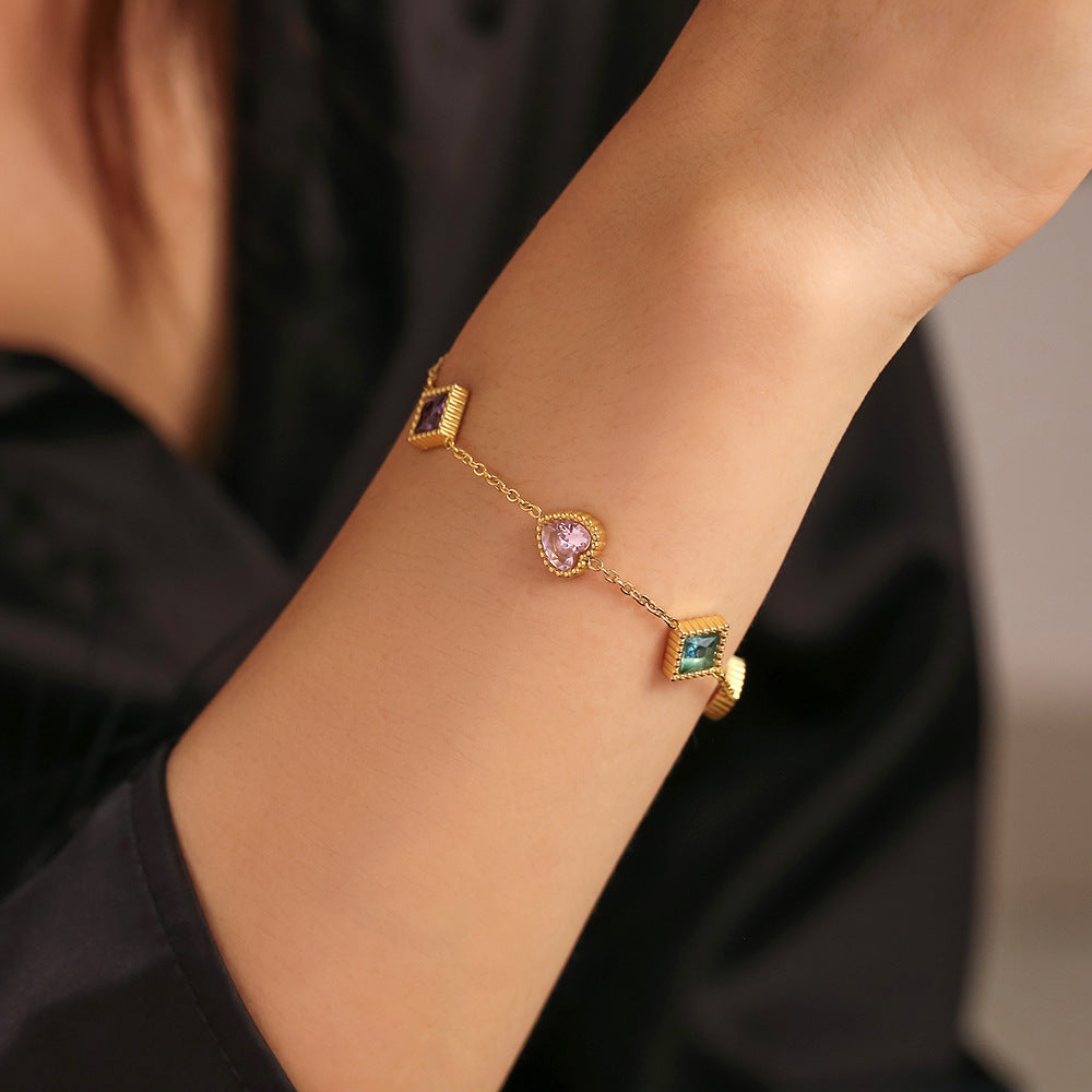 Heart Square Zirconia Bracelet Stainless Steel