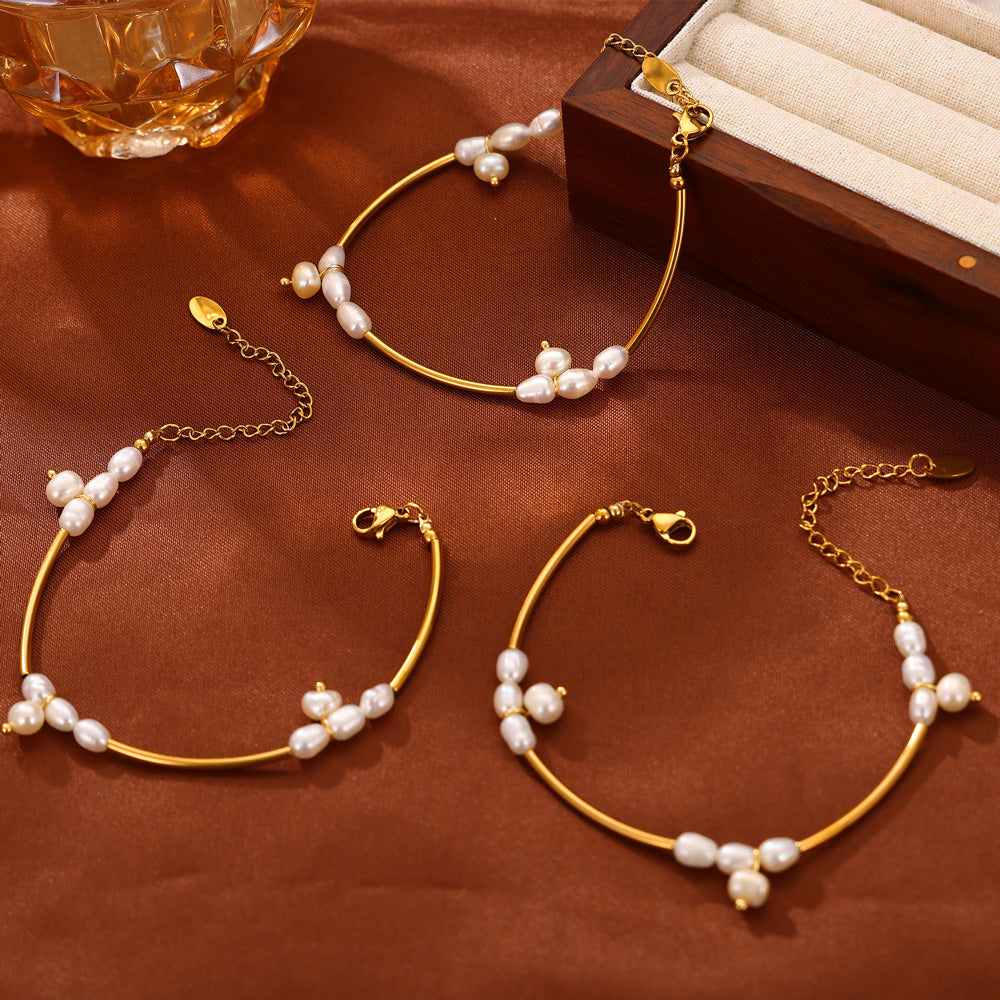 Geometric Freshwater Pearl Bead Bracelet