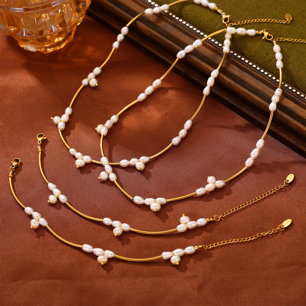 Geometric Freshwater Pearl Bead Bracelet