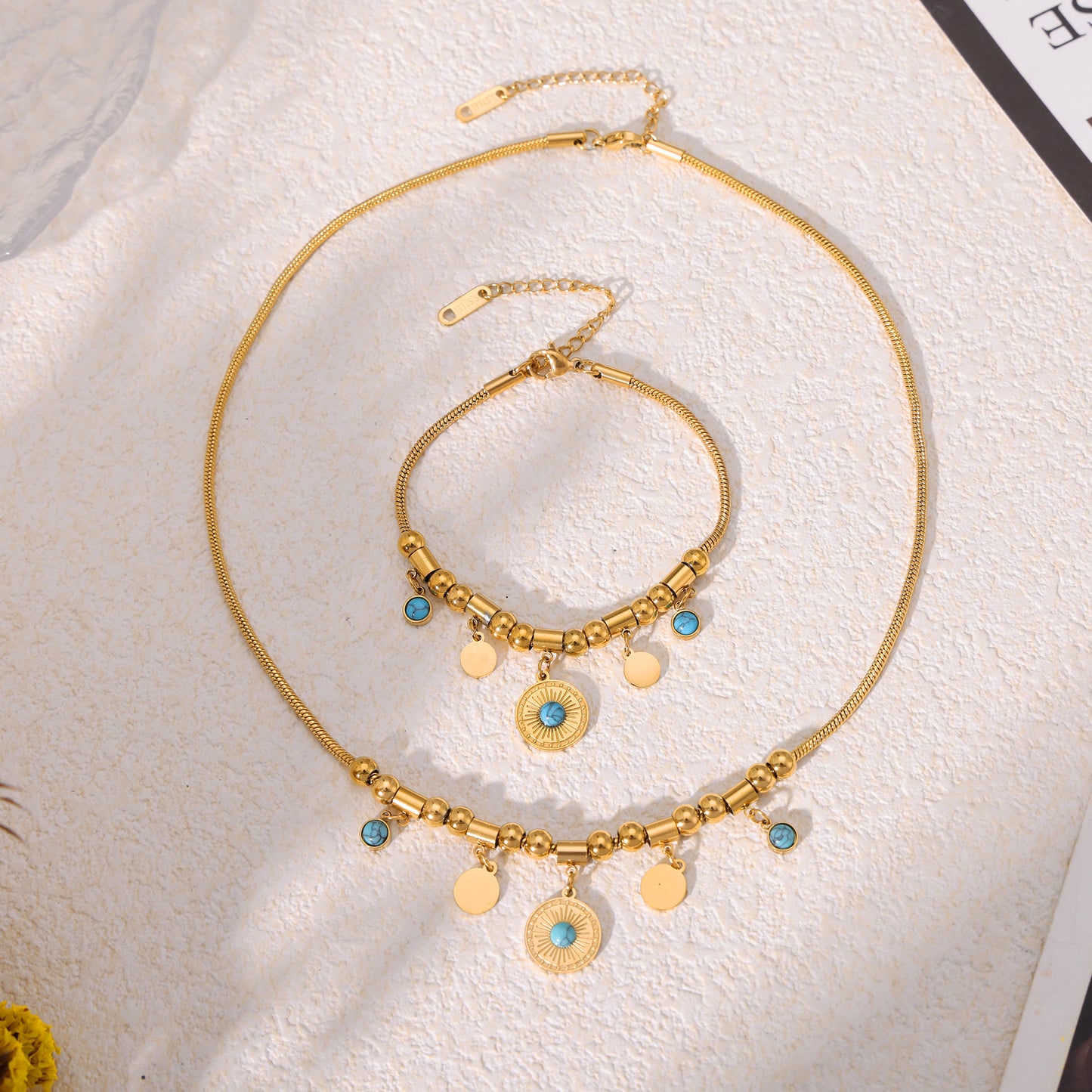 Blue Turquoise Round Pendant Bracelet