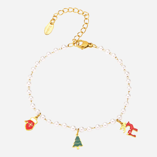Christmas Cute Cartoon Weight Glaze Charm Bracelet Stainless Steel