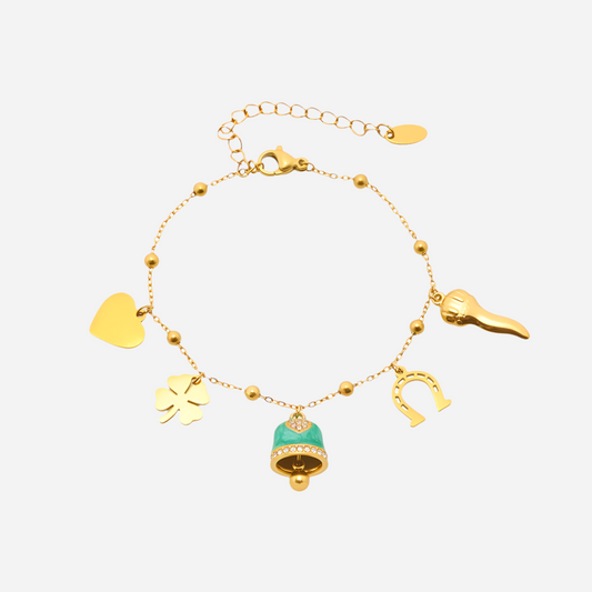 Colored Glaze Bell Heart Charm Bracelet Stainless Steel