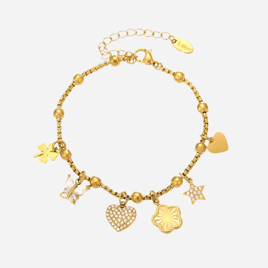 5A Zircon Heart Flower Bracelet Stainless Steel