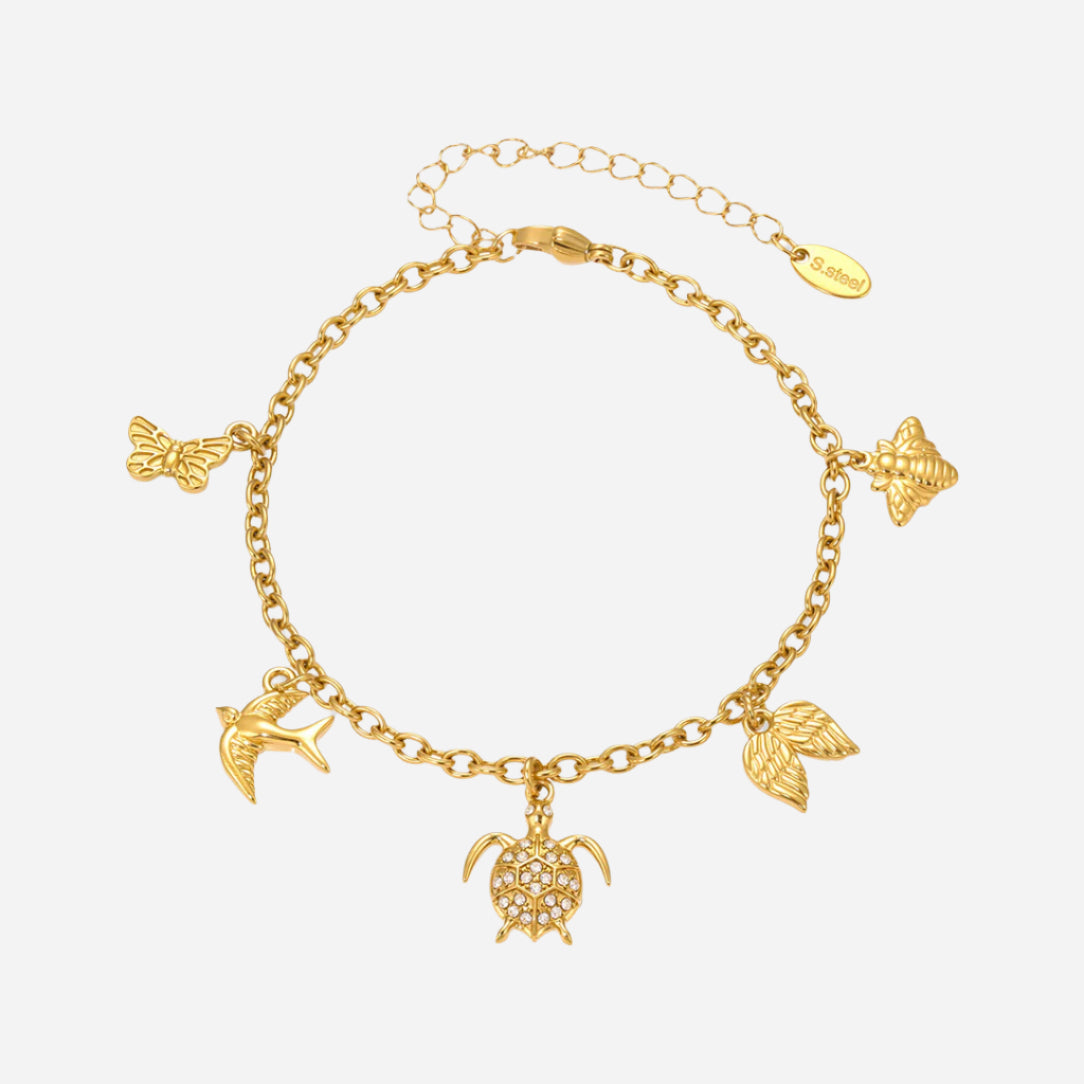 Stainless Steel Bracelet With Zircon Charm 18K Gold