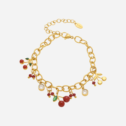 Red Cherry Zircon Bracelet Stainless Steel