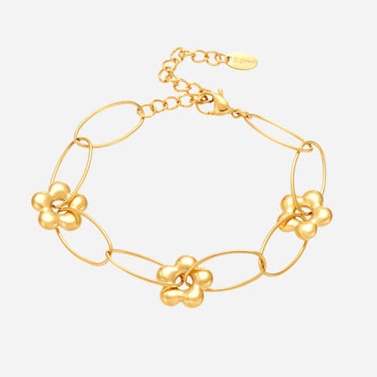 Stainless Steel Gold Flower Design Handmade Chain Bracelet