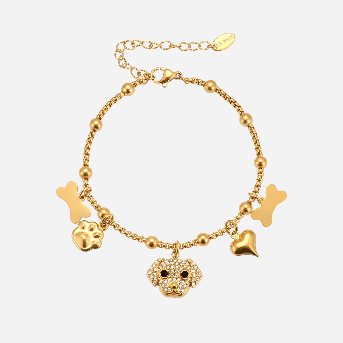 Puppy Zircon Full Diamond Bone DIY Multi-Pendant Bracelet Stainless Steel