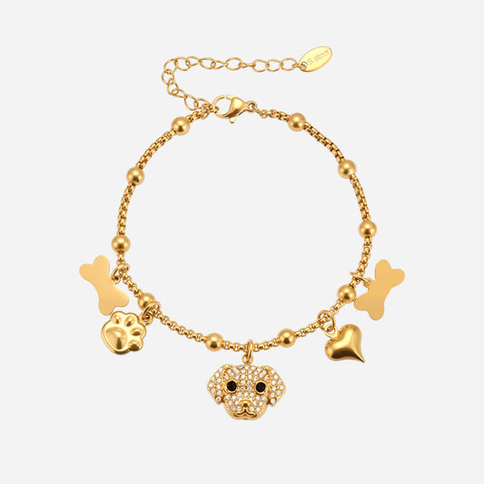 Puppy Zircon Full Diamond Bone DIY Multi-Pendant Bracelet Stainless Steel
