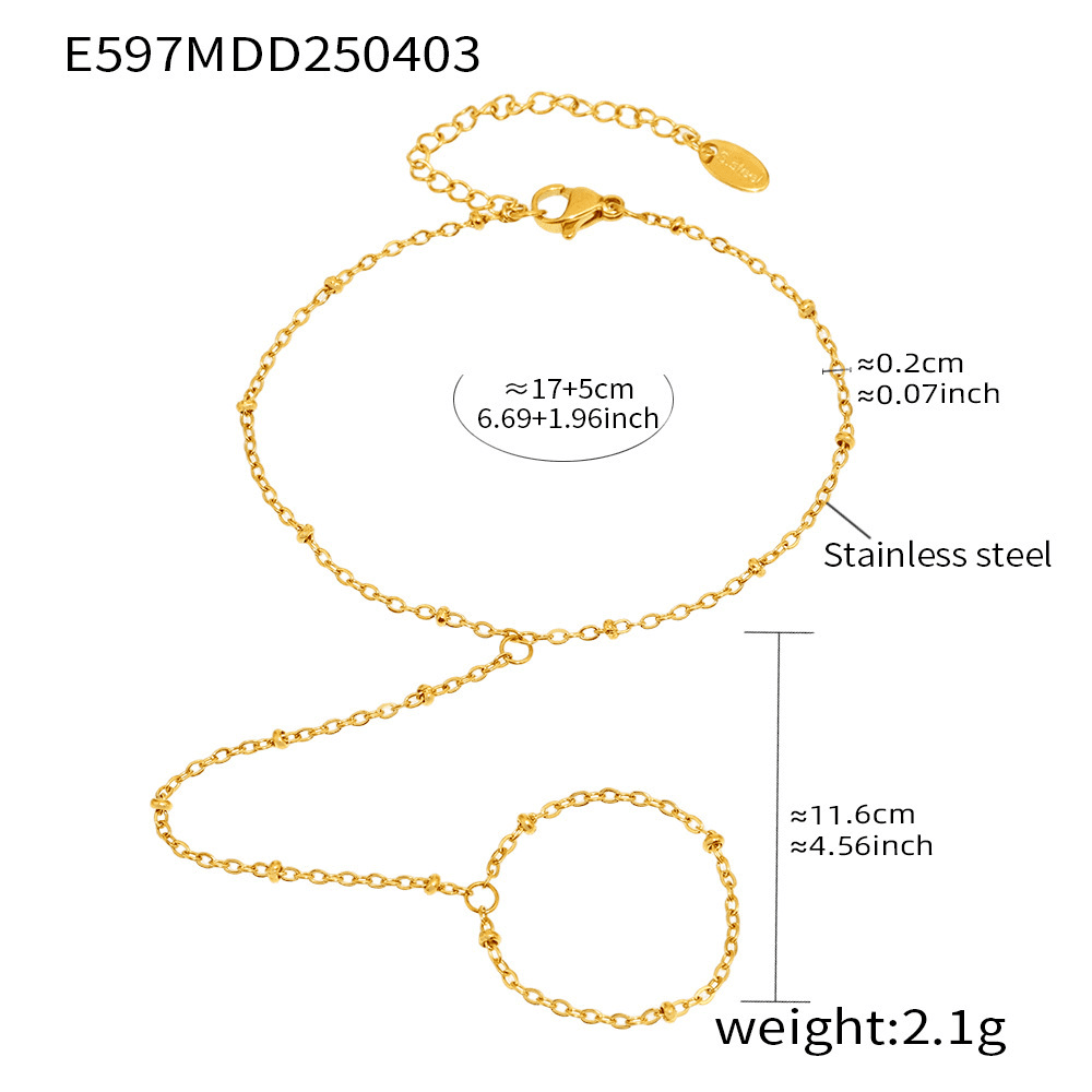 Size chart and material info for asymmetrical gold bead bracelet – stainless steel, 18K plating