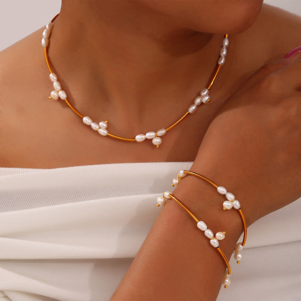 Geometric Freshwater Pearl Bead Bracelet