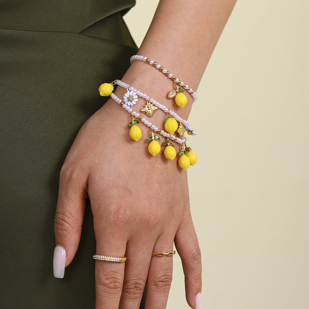 Resin Lemon Daisy Shell Bead Stainless Steel Bracelets