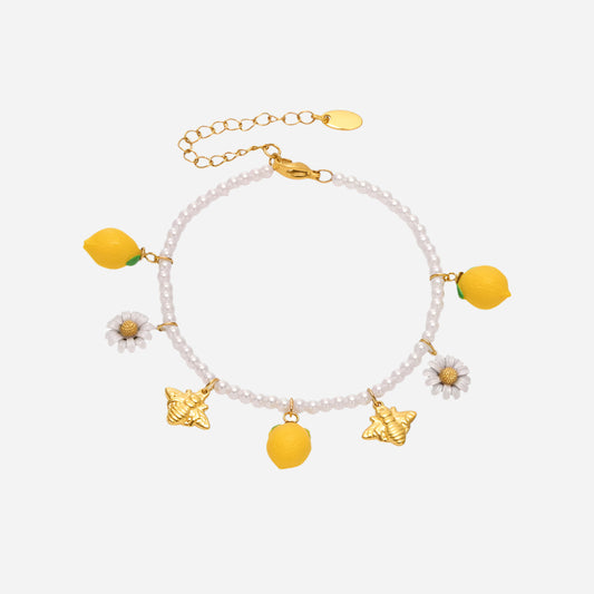 Resin Lemon Daisy Shell Bead Stainless Steel Bracelets