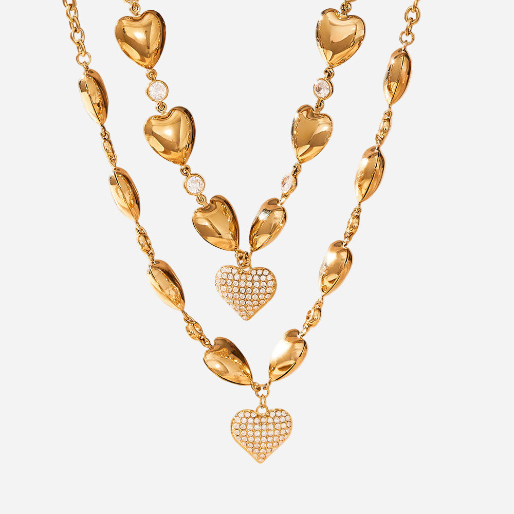 Collar de acero inoxidable con circonitas y corazón siempre amoroso