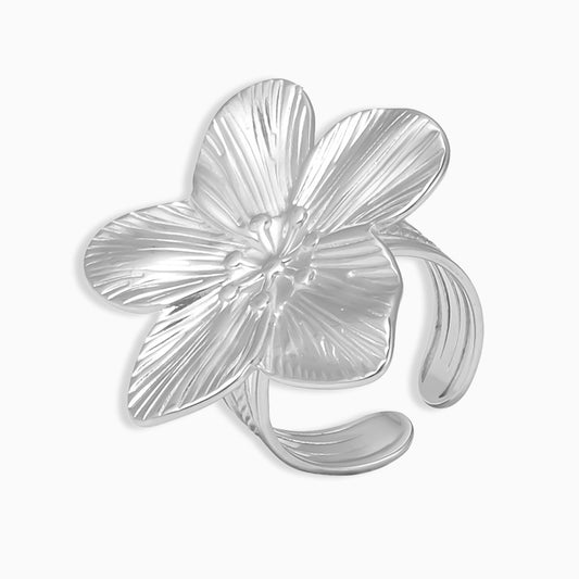 Steel chunky silver ring displayed on a white background, emphasizing its clean, modern design.