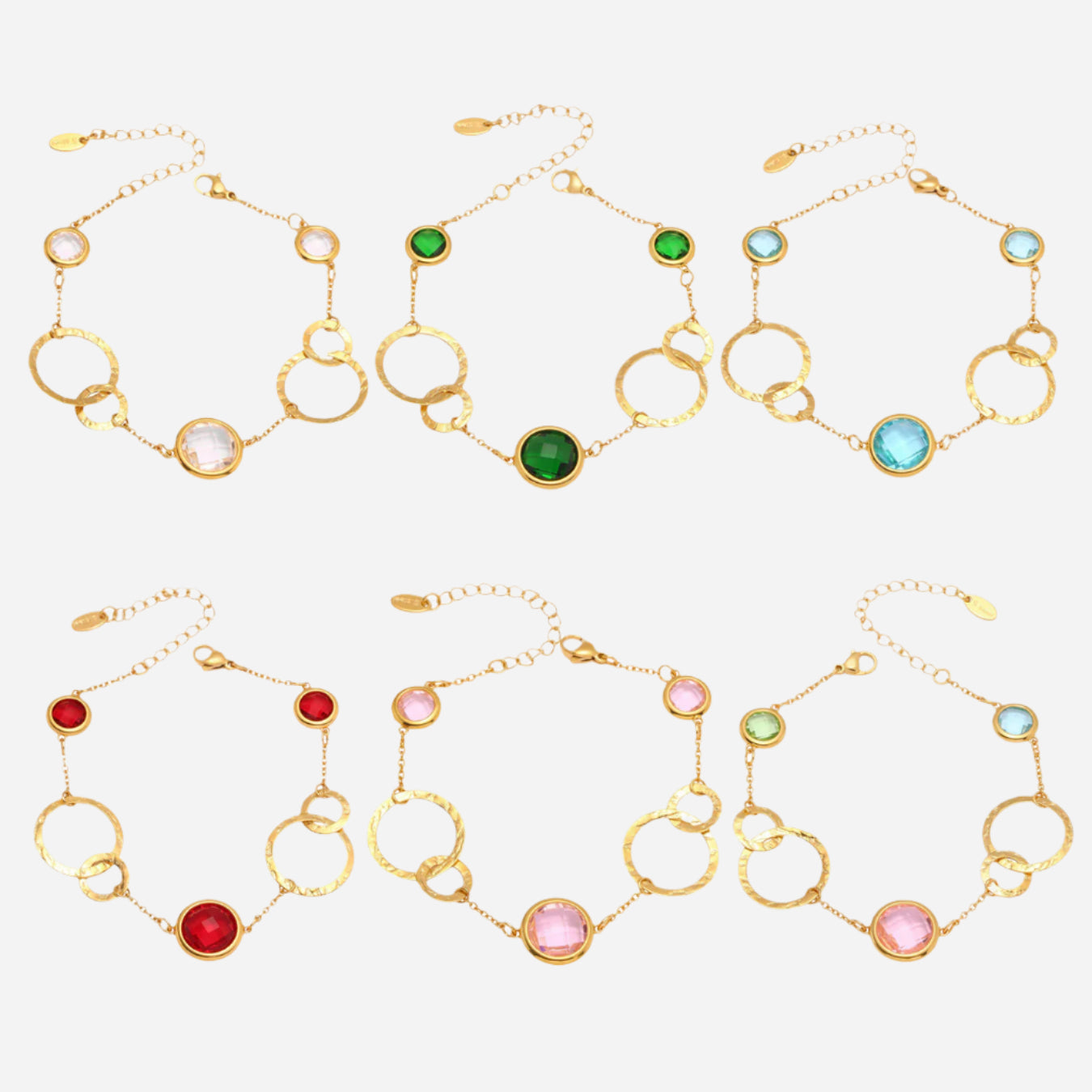 TXE281 Czech Glass Bracelets in Six Colors – White, Green, Red, Blue, Pink, and Multicolor