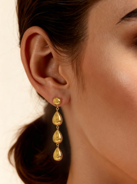 Copper Geometric Droplet Shaped Tassel Earrings