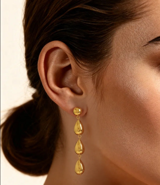 Copper Geometric Droplet Shaped Tassel Earrings