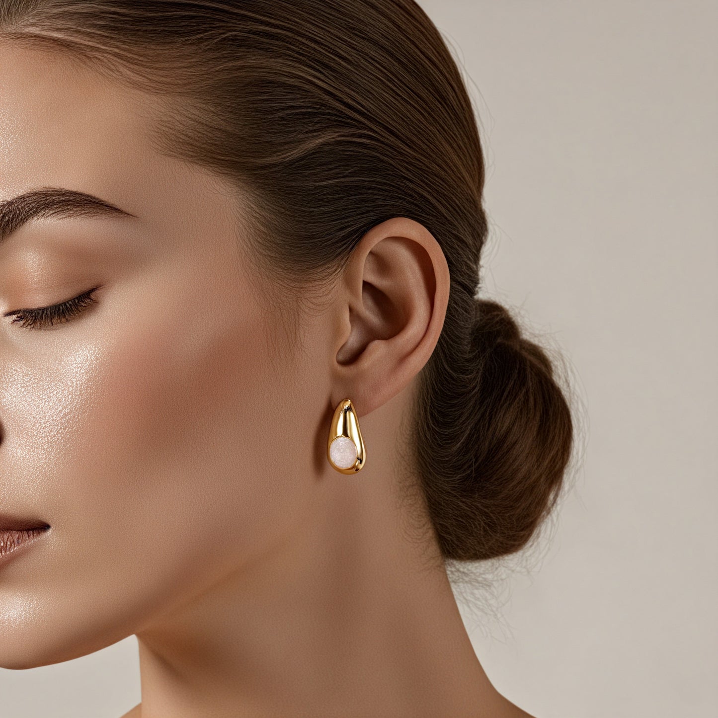 Crescent Pearl Enamel Drop Earrings