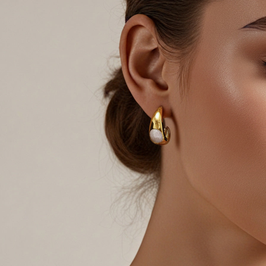 Crescent Pearl Enamel Drop Earrings