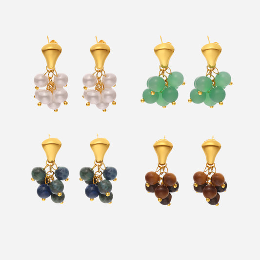Stainless Steel Natural Stone Grape Earrings