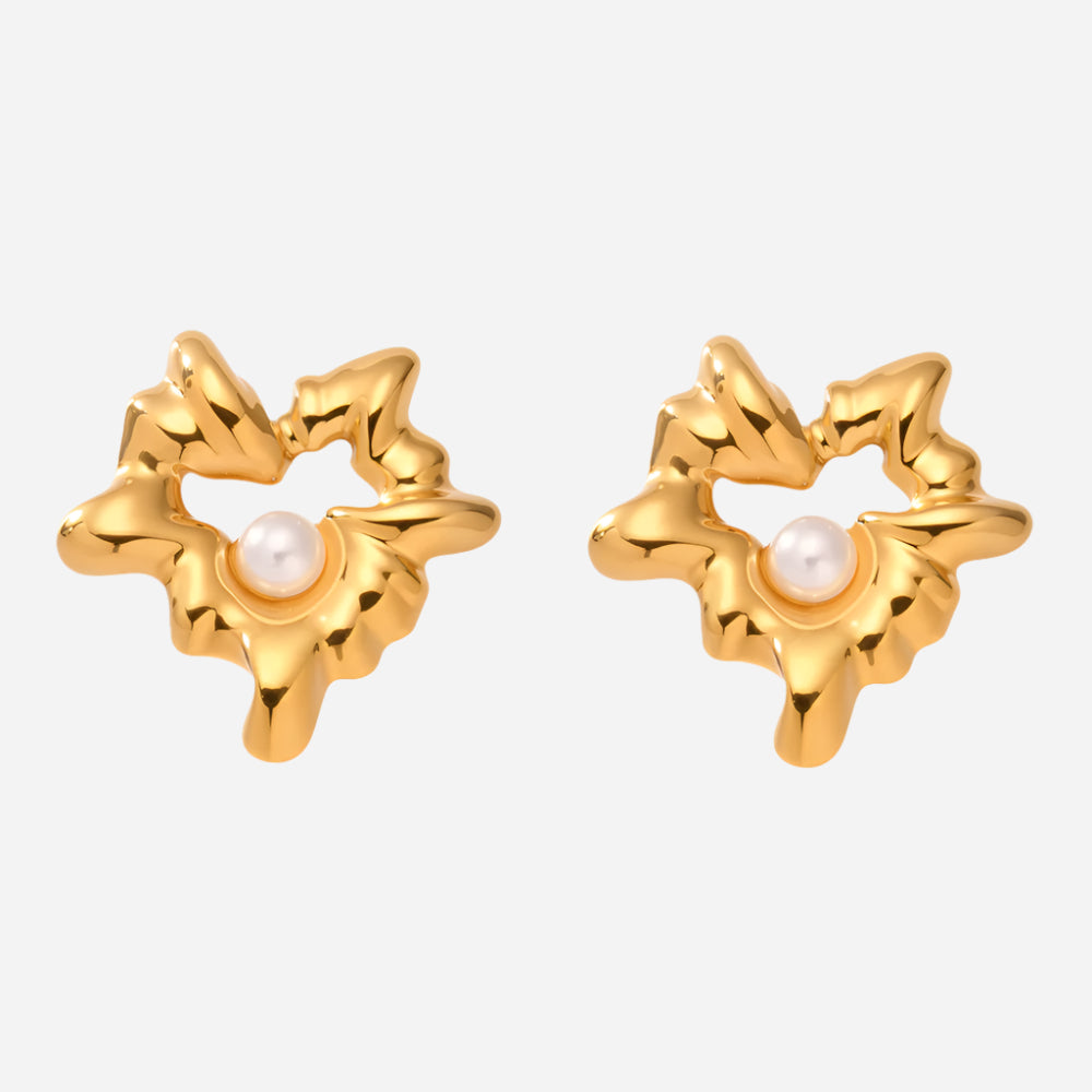Sculptural Flower Stud Earrings in Gold
