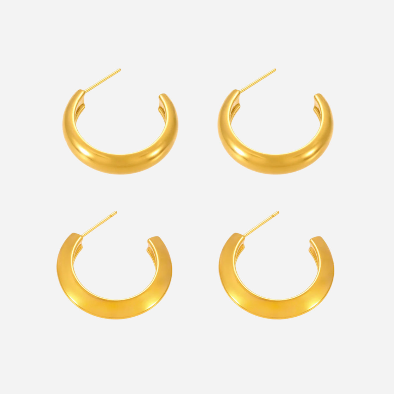 High Polished 18K Gold C-Shaped Circle Earrings