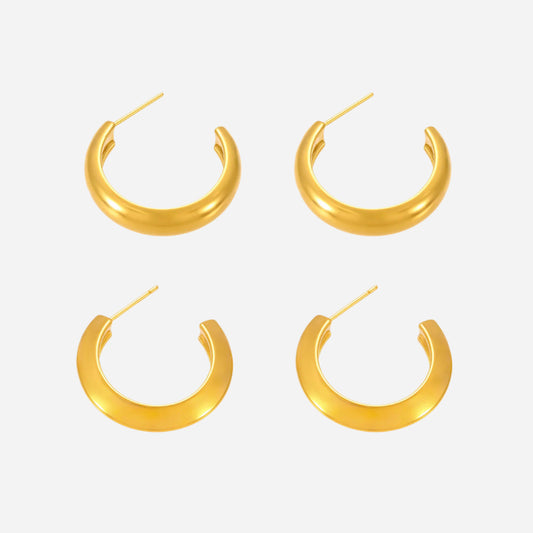 High Polished 18K Gold C-Shaped Circle Earrings