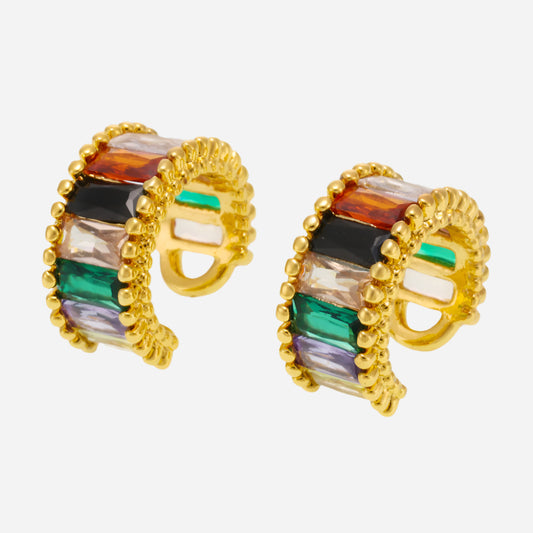 Rainbow Glass Stone Clip Earrings for Non-Piercings