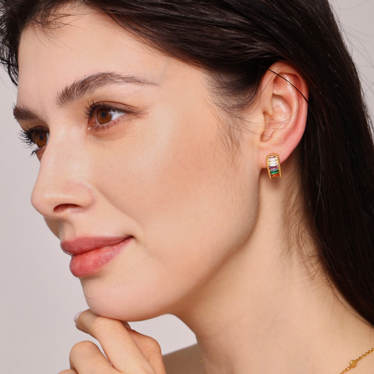 Rainbow Glass Stone Clip Earrings for Non-Piercings