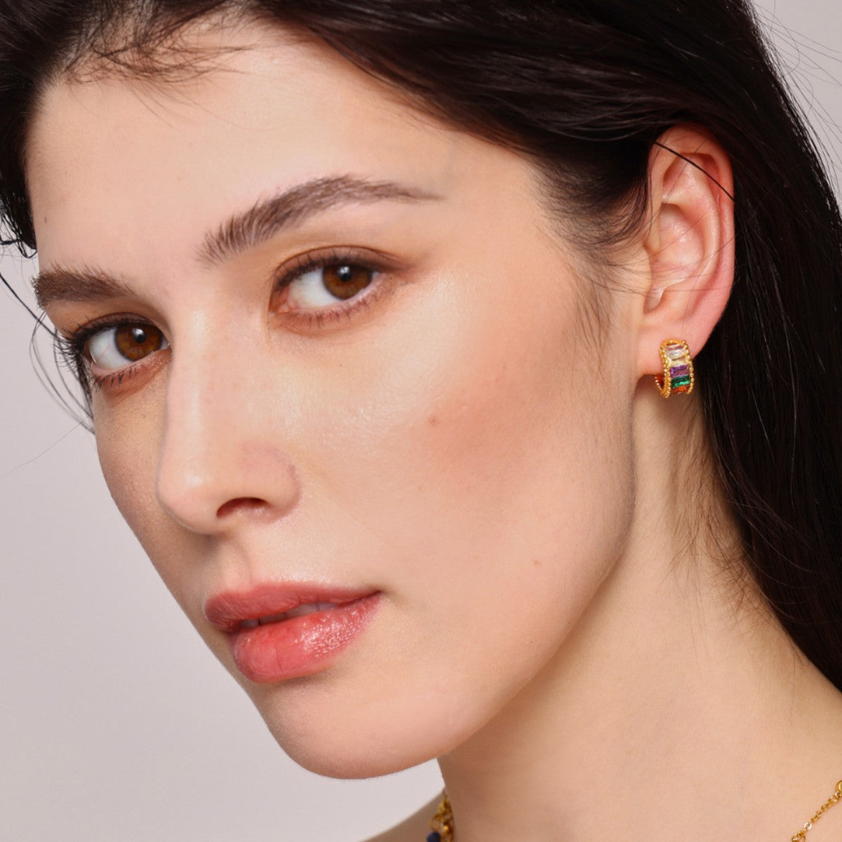 Rainbow Glass Stone Clip Earrings for Non-Piercings
