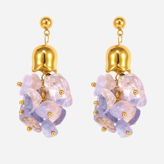 Natural Amethyst Oval Stainless Steel  Earrings