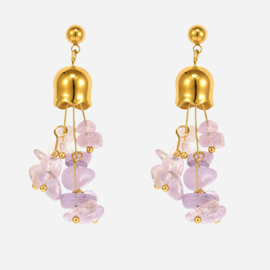 Natural Amethyst Tassel Stainless Steel Earrings